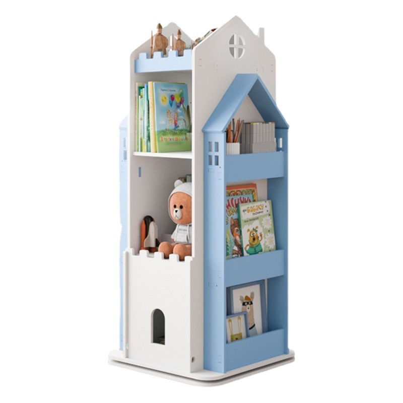 Creative Castle 360-Degree Rotating Bookshelf Bookcase Kidsren's Picture Book Rack Student Reading Rack Baby Storage Rack