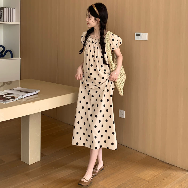 Picture of Pregnant Women Summer Dot dress 2024 New Age-reducing Loose Slimming Short-sleeved Summer Skirt Summer Mid-length