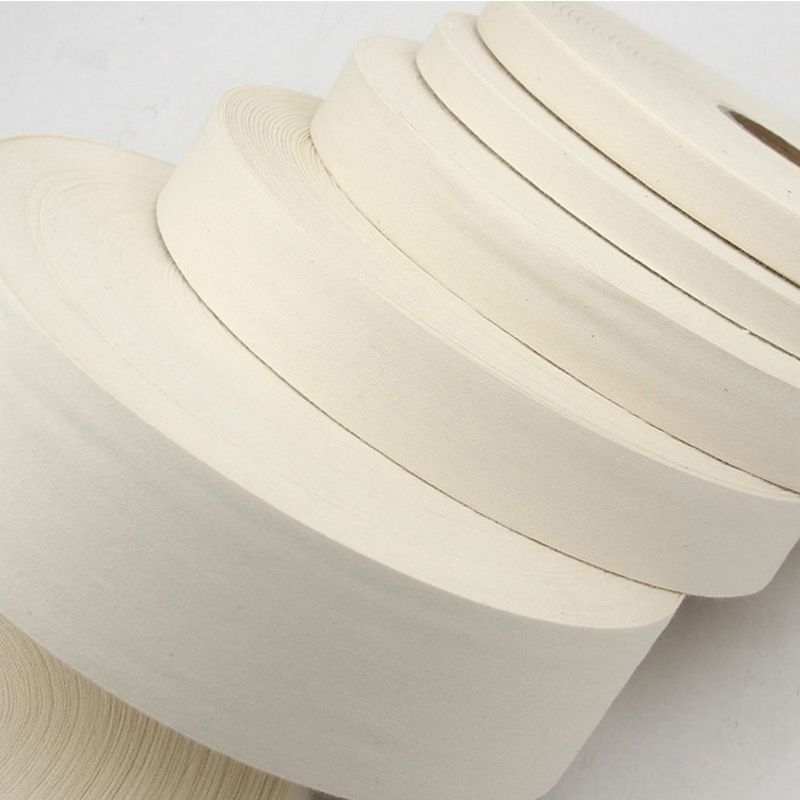 in stock wholesale 2.5cm cotton fine plain cotton with logo with printable LOGO hemming piping cotton ribbon