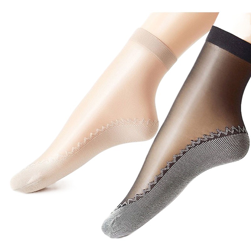 Women's silk stockings cotton bottom socks ins fashionable mid-calf thin anti-snagging non-slip breathable spring and summer flesh-colored women's socks