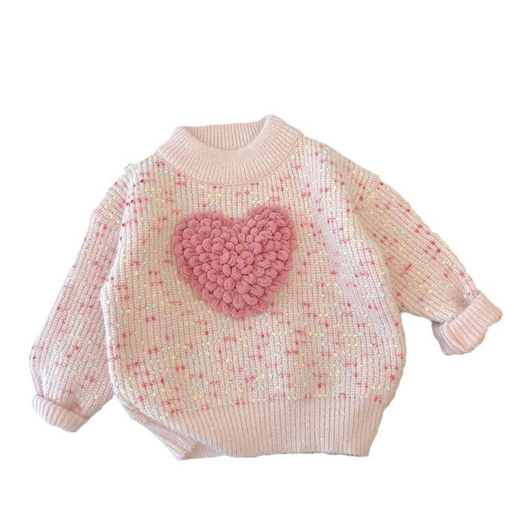 Picture of Girls Korean Style Heart Thickeneded Sweater 2025 Winter Baby Fashionable Warm Kidsren's Winter Thick Sweater