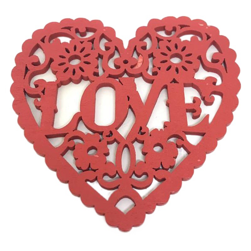 Wooden hollow heart wedding decorative wooden pendant Red love hollow heart wooden pendant 10 a pack