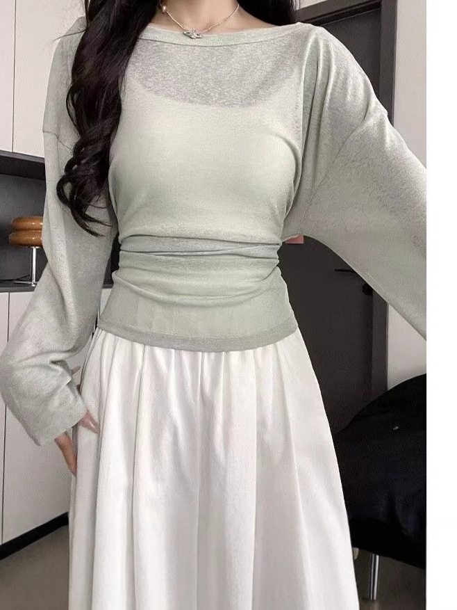 American-Style Niche Thin Semi-Sheer Lazy Slimming Long-Sleeve Loose Summer Tie Pure Desire Blouse Top for Women Trendy Ins