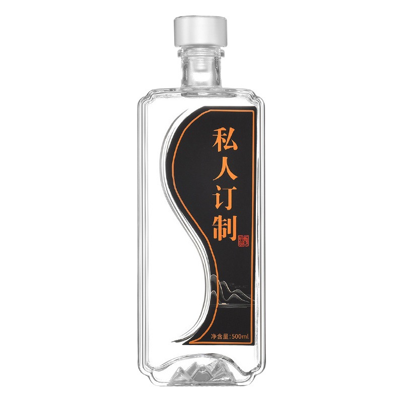Wholesale white wine bottle one Jin empty wine bottle square transparent sealed glass wine bottle glass cover self-brewing sub-bottle