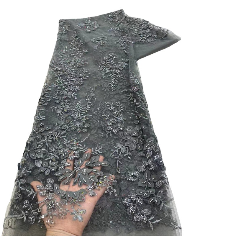 High-Quality New Chinese-Style Cheongsam Fabric with Heavy-Duty Square Laser Flower Sequin Embroidery Dress Embroidery Fabric 3D Lace