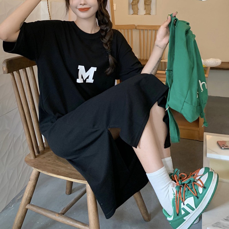 Picture of Summer New plus size Women's chubby girl Loose Belly Covering Base Shirt Women's Slim Long Over-the-Knee T-Shirt Dress