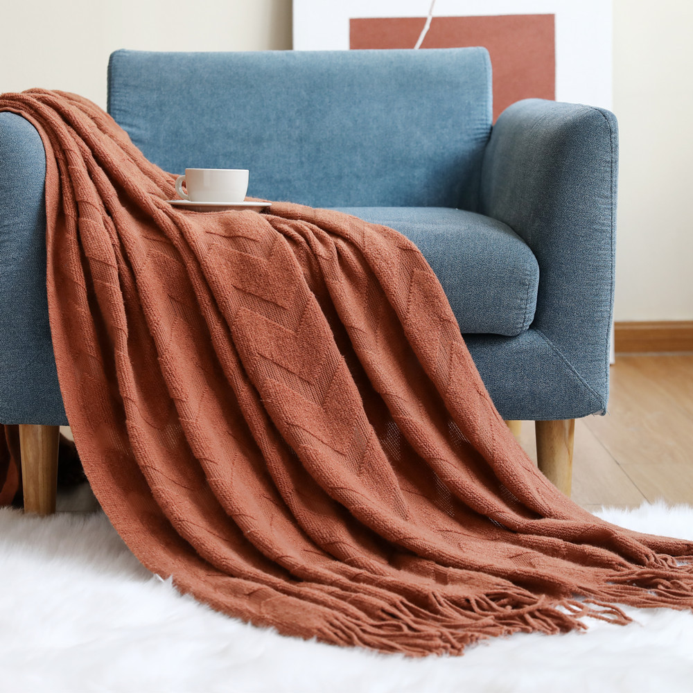 Picture of Sofa Throw Blanket Herringbone Knitted Blanket Office Air Conditioning Nap Blanket Shawl Blanket Geometric Jacquard Blanket with Towel