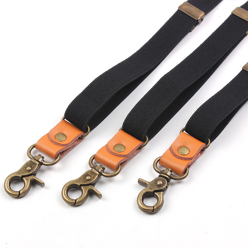 Picture of Suit Pants Shoulder Strap Black y Strap Clip Triple Clip Hook Buckle Suspender Strap Leather Rivet Vintage Suspender Strap