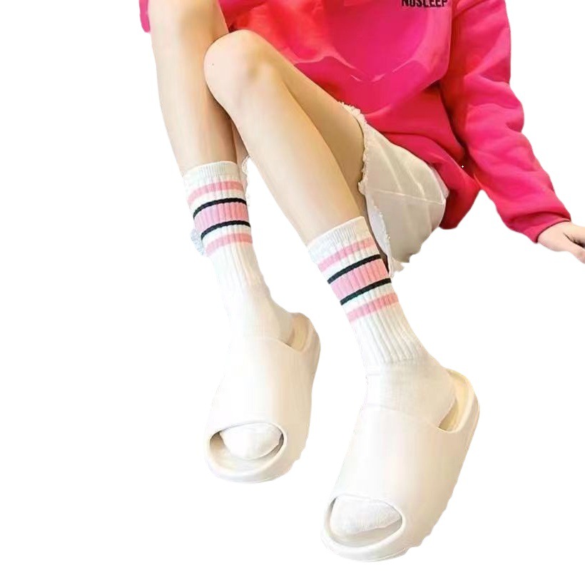 Shark pants with socks women ins black and white striped sports socks summer mid-calf length spring and autumn stockings student fashion socks