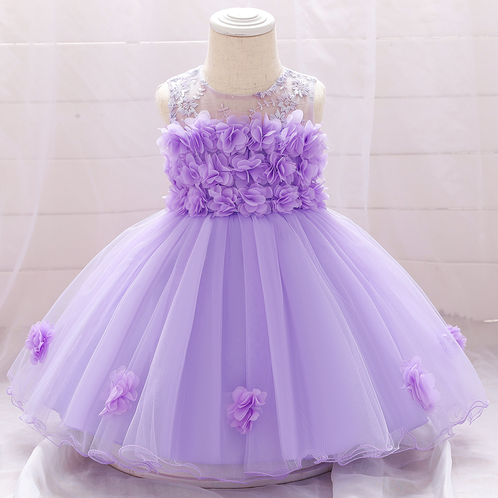 Picture of Manufacturer Kidsren's Dress 2025 European and American New Girl Dress Flower Mesh Infant Princess Dress One-Year-Old Kidsren's Dress