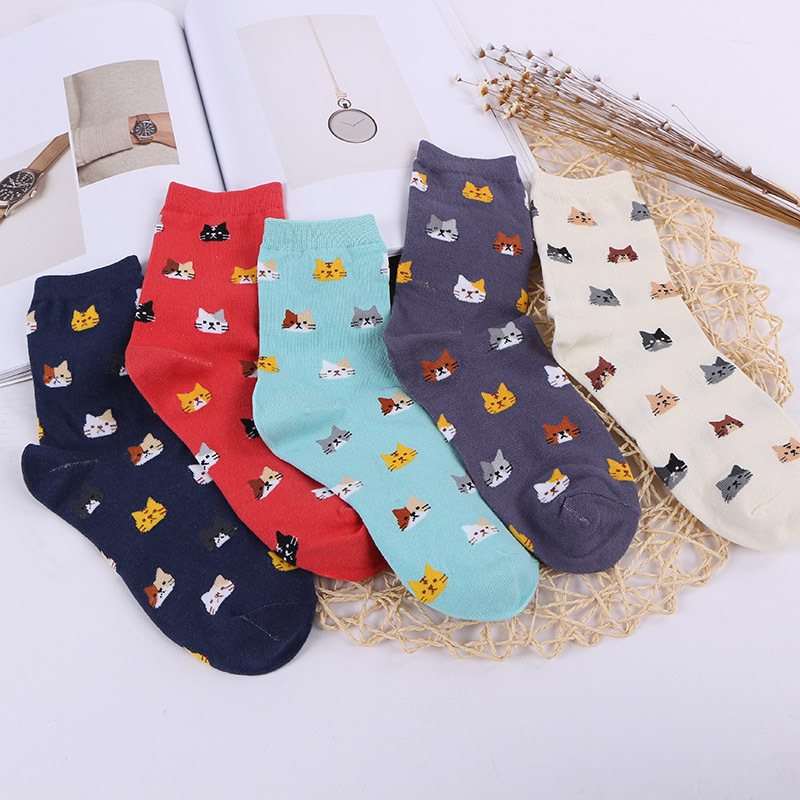 Cross-border for cute cat cartoon socks multi-cat cotton socks