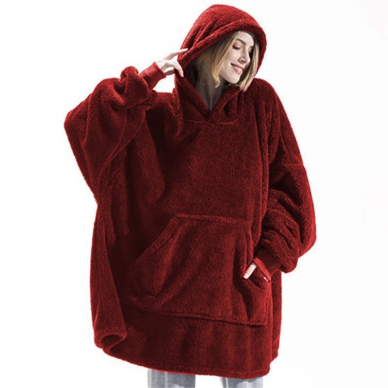 Picture of Cross-Border Amazon Autumn and Winter Double-Sided Fleece Hoodie, Thickened and Can Be Worn as a Blanket, Couple's Loungewear, Comfortable Home Wear
