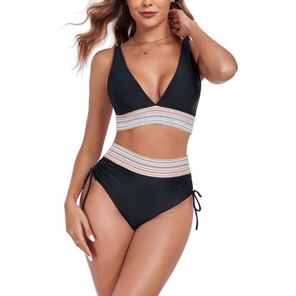 2024 Women's High Waist Bikini Split suit V-Neck Tether Bikini Gather Amazon Hot Foreign Trade