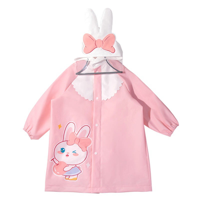 Fawn Millie New Cute Cartoon Indoor and Outdoor Waterproof Rabbit Poncho Girls' Kindergarten Big Hat-brim Raincoat