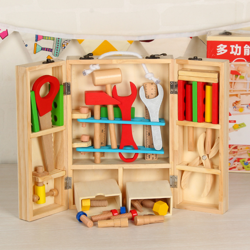 Picture of Wooden children's portable simulation multifunctional toolbox suit nut disassembly combination play house toys wholesale