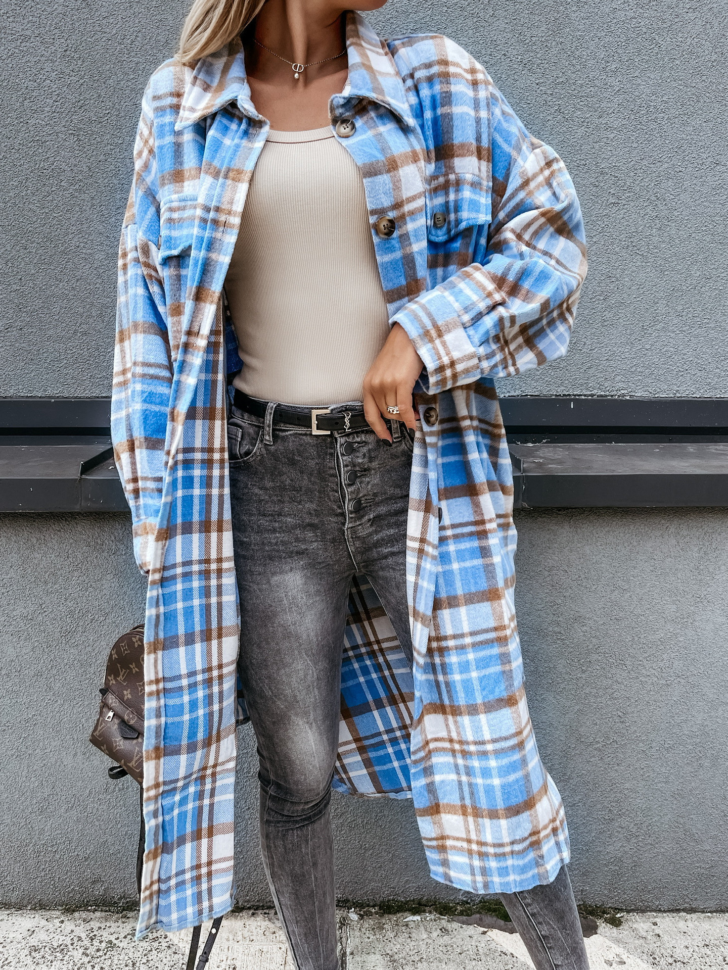 Picture of 2022 autumn and winter new cross-border women's clothing Europe and the United States loose casual versatile long plaid shirt long sleeve coat