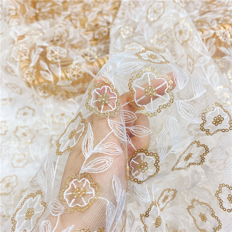 Picture of Shantou water-soluble lace embroidery two-color sequin clothing mesh lace fabric water-soluble lace accessories