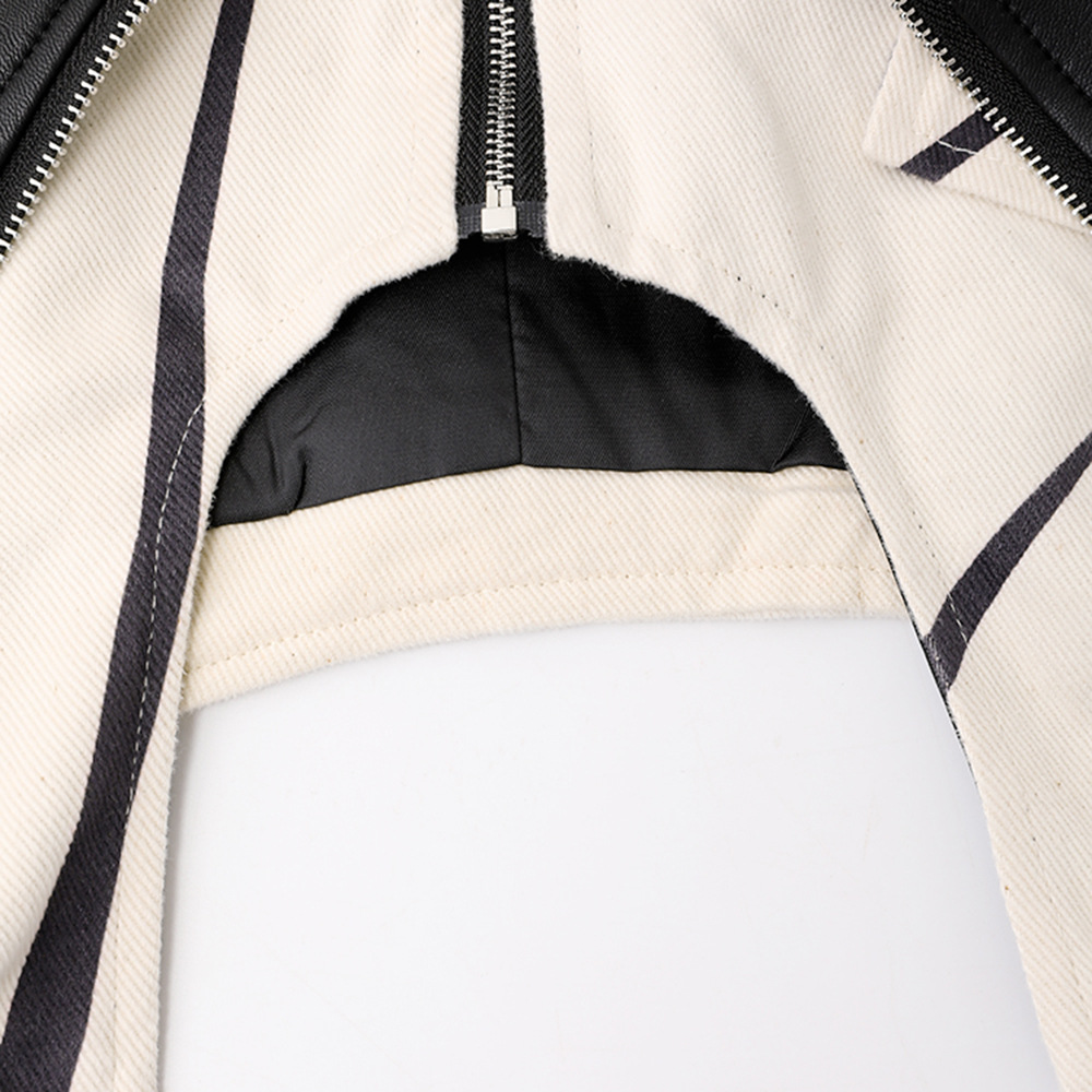 Picture of Personalized heavy industry design short coat for women Spring New style frayed edge contrast color stitching PU temperament lapel motorcycle top