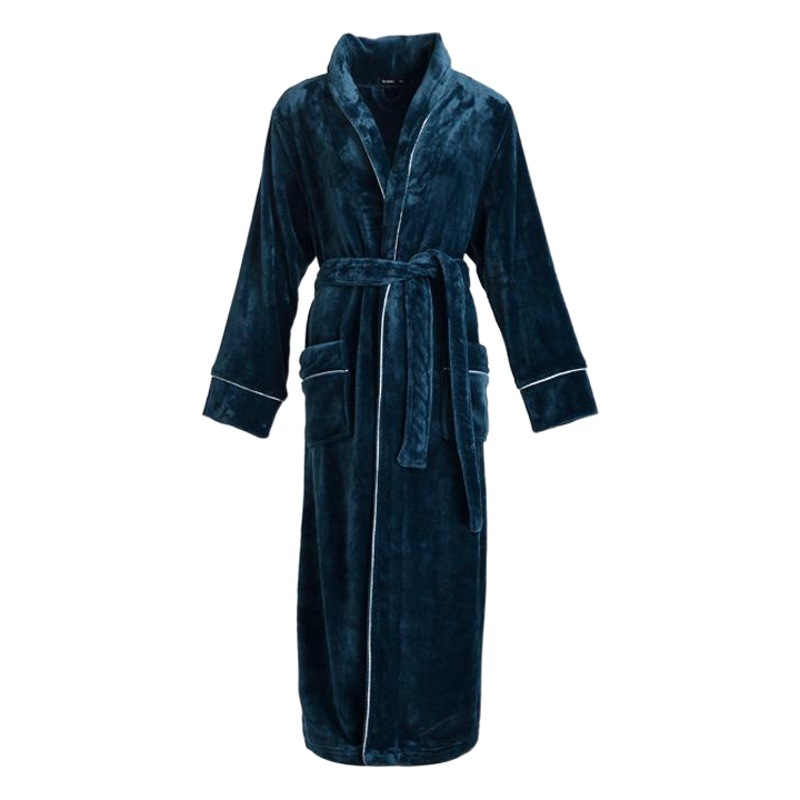 Autumn and Winter Flannel Thickened Fleece Lined Bathrobe Men's Extra Long Large Size Coral Fleece Nightgown Women's Pajamas for Winter