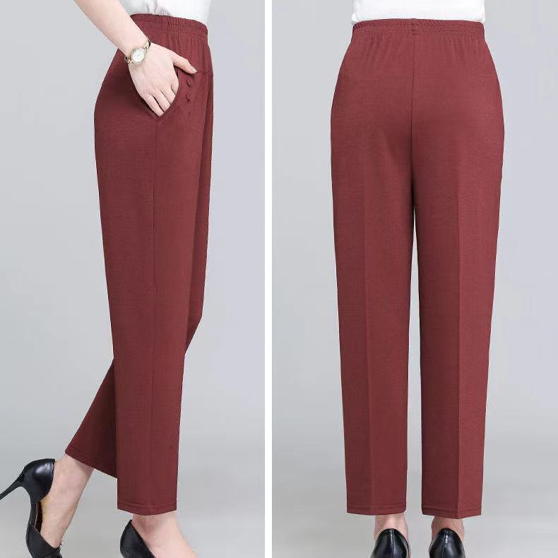 Picture of Middle-aged Summer Thin Elastic Waist Straight Outer Wear Base Long Pants High Waist Mom Pants Casual Pants