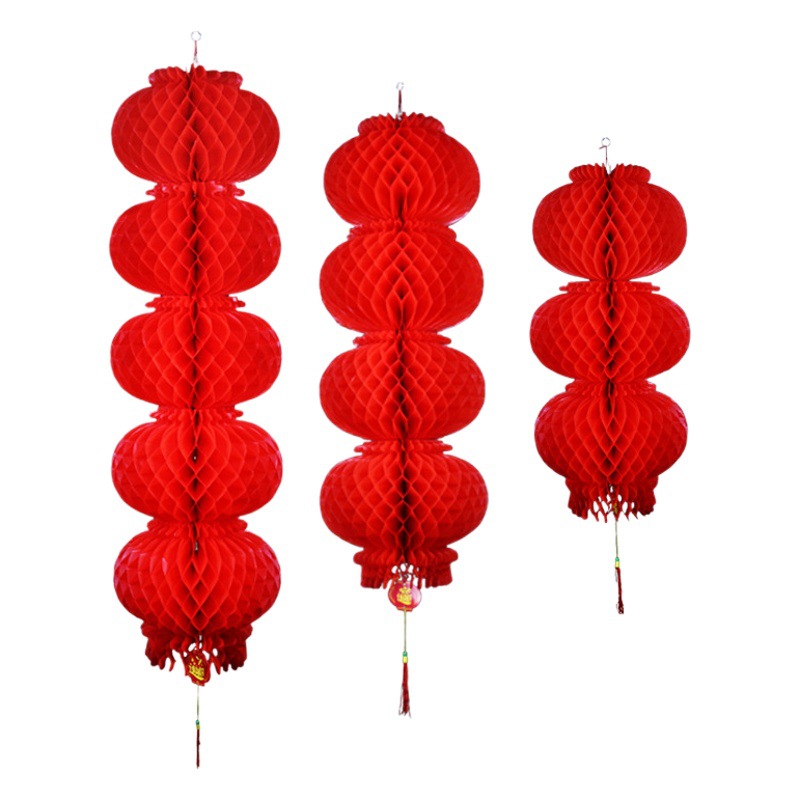 Red Lantern Series Honeycomb Red Lantern Plastic Paper Lantern Festival Spring Festival Festive Shopping Mall Lantern Decoration Lantern String