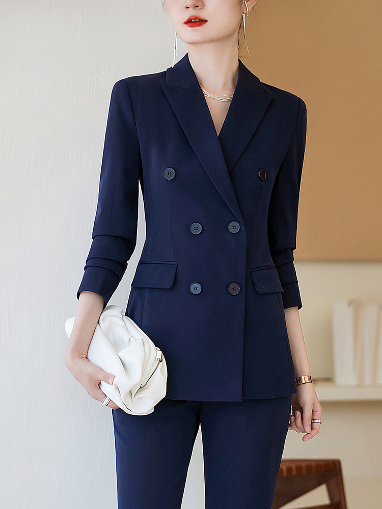 Picture of navy blue Suit Jacket Women's Autumn and Winter 2023 New Temperament Double-breasted Professional suit Work Clothes Dress Suit