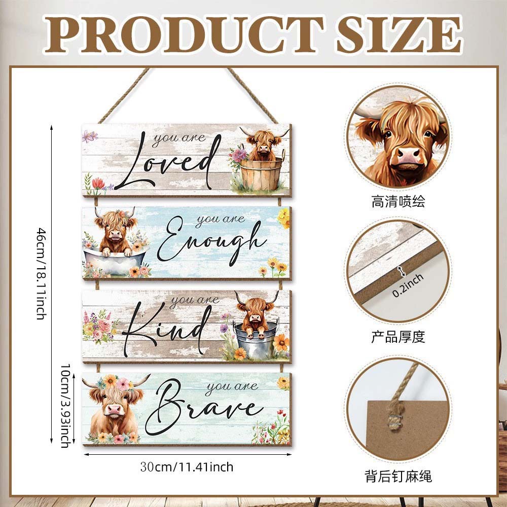 Picture of Cross-border Hot Sale Highland Cow Listing American Country Wooden Farmhouse Logo Wooden Door Plate Wall Decoration Wall Hanging