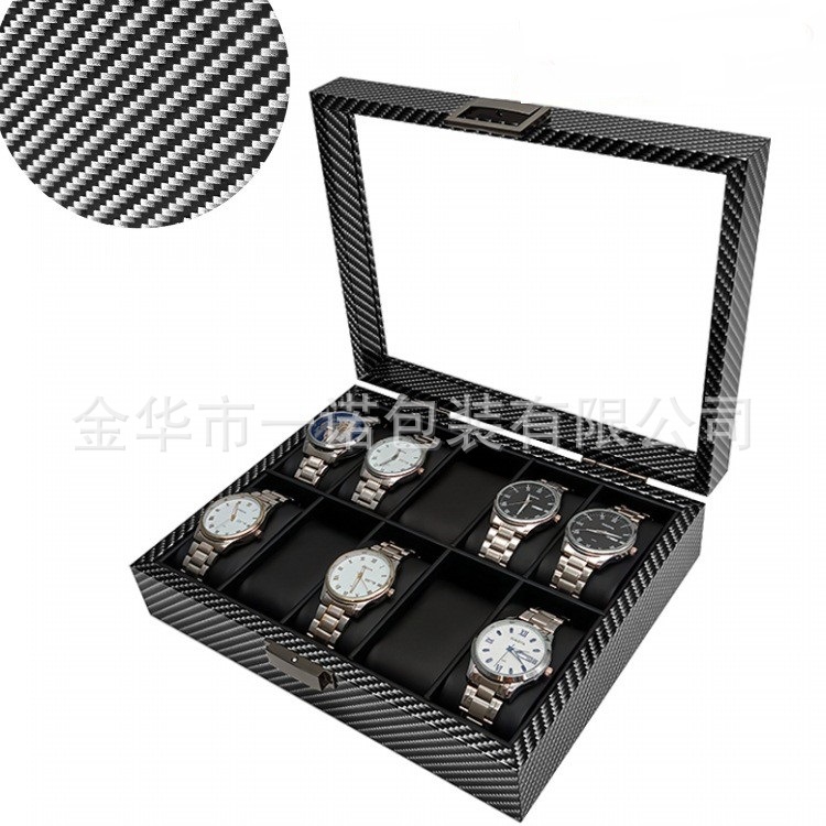 Ready Supply of Carbon Fiber Pattern Wooden 10-Bit Watch Collection Display Box 10-Pack Watch Collection Display Box Factory