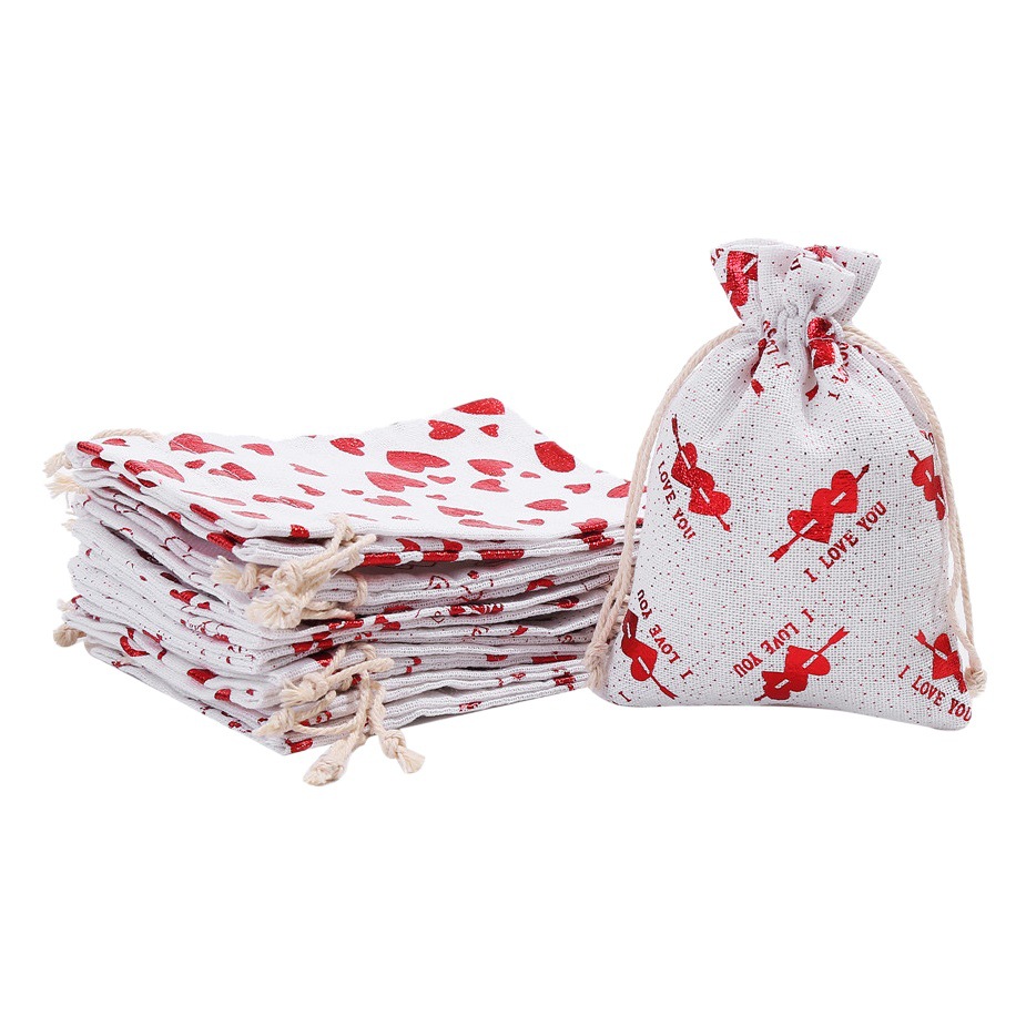 Love bronzing cotton bag wedding candy gift packaging bag creative heart-shaped bezel drawstring bag spot wholesale
