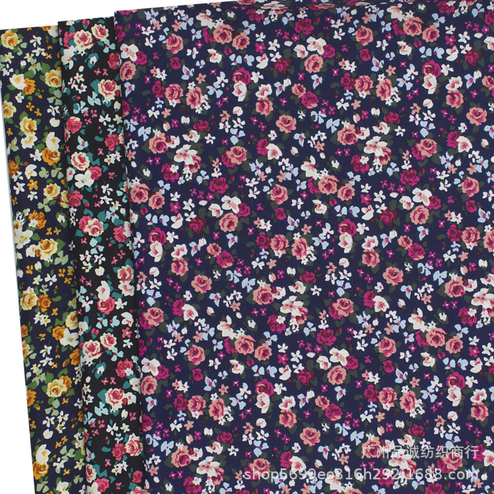 Hibiscus hemp print vintage small floral chiffon print cross-border dress shirt suspender skirt printed fabric