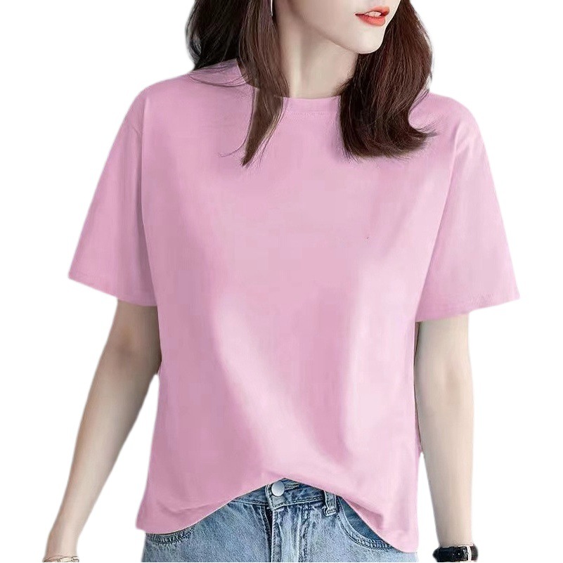 【】Pure Cotton Short-Sleeve T-Shirt for Men and Women, Solid Color, Loose Fit, White, Couple Style, Commuter, with 3D Print