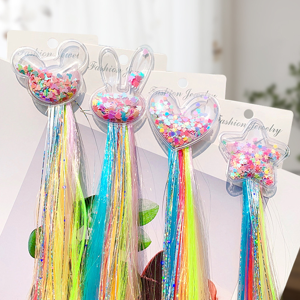 Cross-border children's hair clip accessories unicorn cartoon hair accessories color Bow wig princess girl headdress