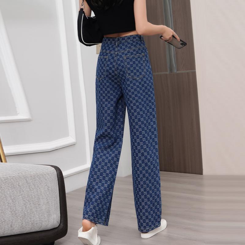 Straight Leg Jeans Loose 2021 Summer New Printed All-match Slimming Loose Straight Leg Wide Leg Jeans for Spring and Summer