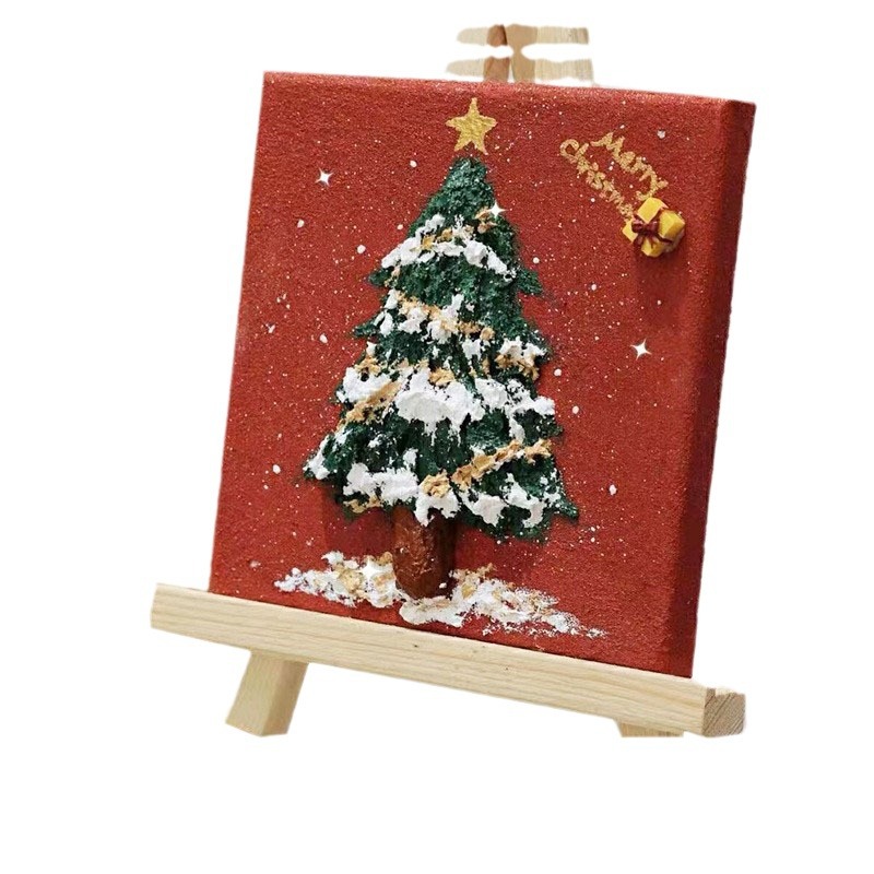 Picture of diy material package quartz sand Christmas texture painting 3D three-dimensional non-digital oil painting Christmas tree handmade decorative painting
