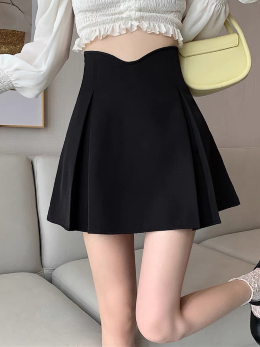plus size Women's Clothing 2024 Summer High Waist Black Fishbone Skirt chubby girl Hip Covering Slim A- line Pleated Skirt