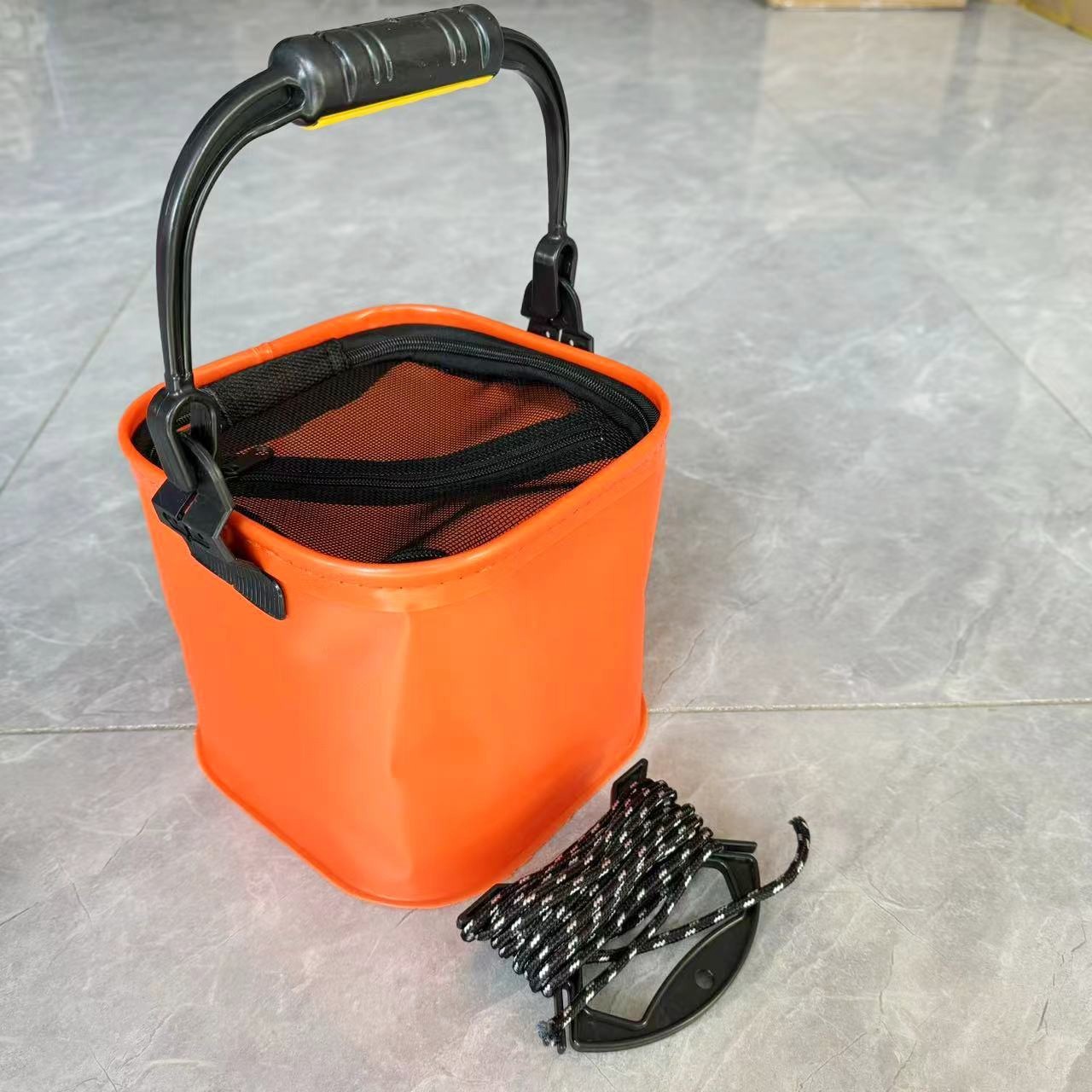 Picture of Large Eva Satchel Foldableing Fish Bucket Fish Box with Lost Rope and Net Outdoor Water Bucket Fishing Box Fishing Gear Wholesale