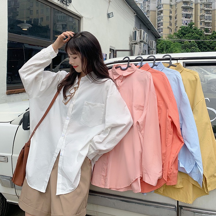 Pink shirt women's clothing 2023 Spring and Autumn New Korean style loose long sleeve chic top small versatile coat