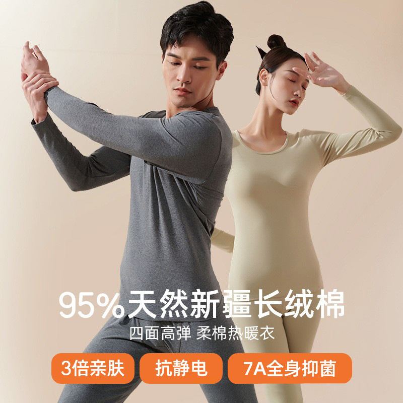 Picture of Pure Cotton Autumn Clothes and Pants for Couples, Thin Round Neck Elastic Men's and Women's Thermal Underwear Set, Women's Wholesale