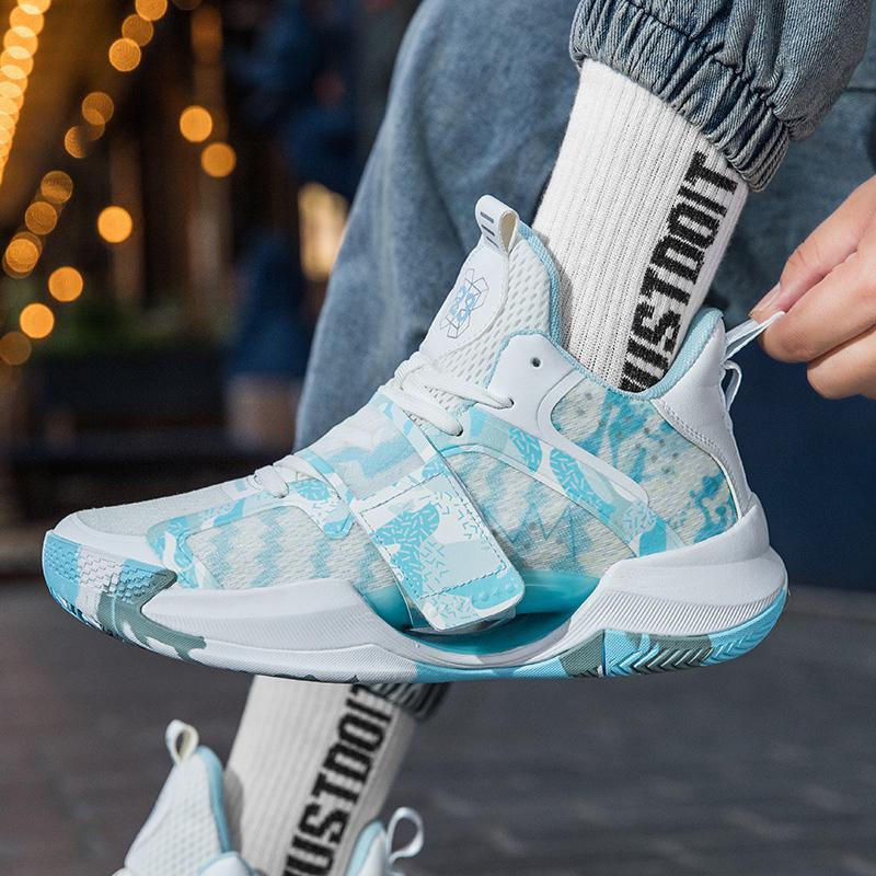 Friction sound basketball shoes water flower 5 generation luminous Velcro sneaker men's high slingshot sole combat boots for children