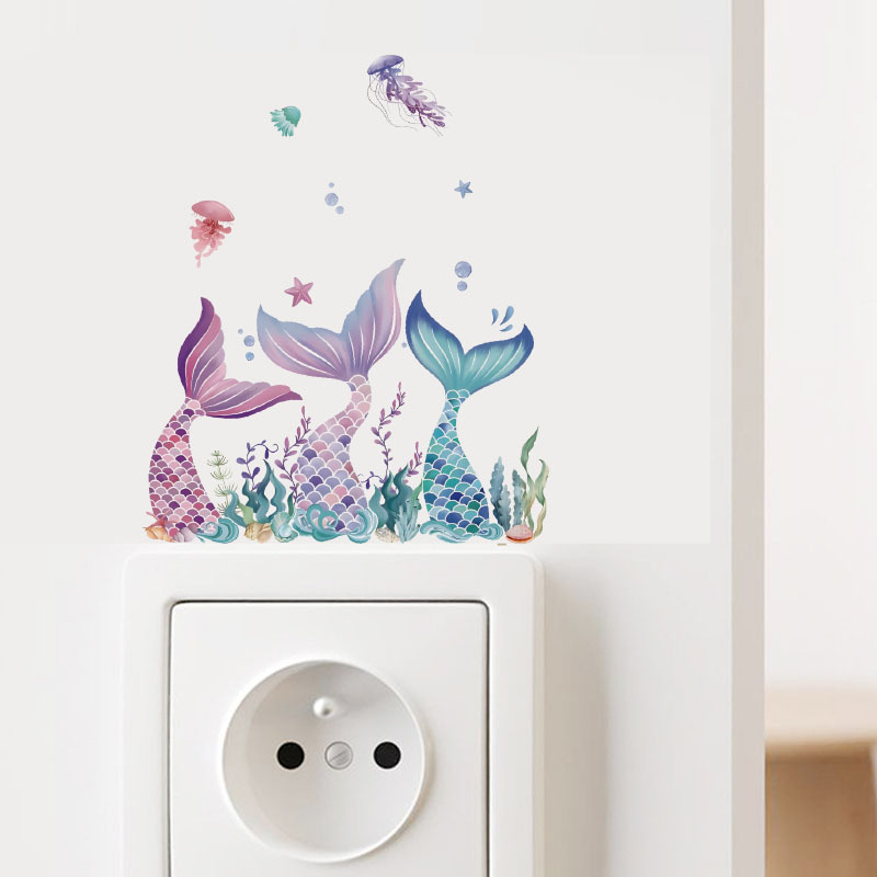 Cross-border Cartoon Mermaid Switch Wall Sticker Living Room Bedroom Wall Switch Socket Decorative Self-paste Flower Daifa