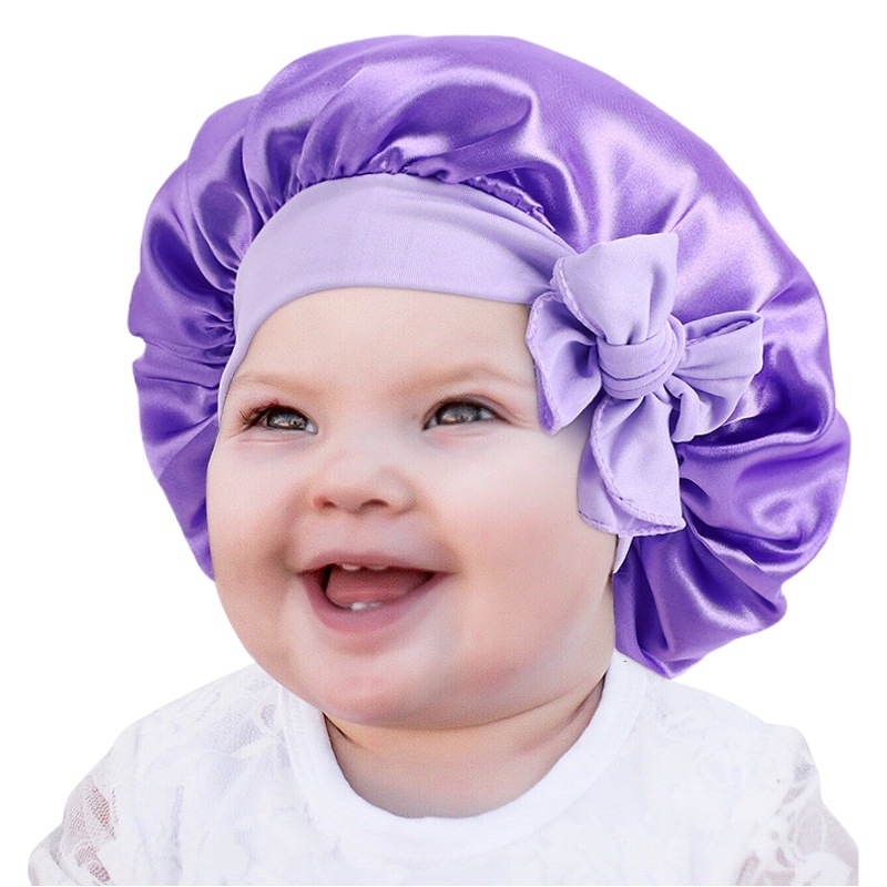 Picture of Children's milk silk ribbon headscarf hat baby satin nightcap knotted shower cap JDKB-21B