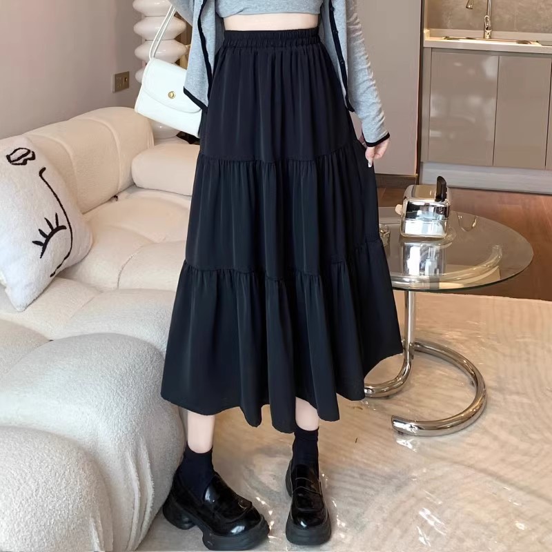 Long Skirt 2024 Spring and Summer New Pleated Skirt Women's Elegant High Waist Mid-length A- line Skirt Hip Covering Slim Fairy