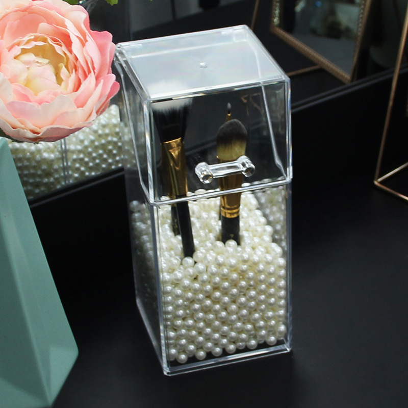 Hexagonal Dust-Proof Makeup Brush Storage Box Household Makeup Brush Storage Bucket Transparent Desktop Creative Eye Shadow Brush Barrel