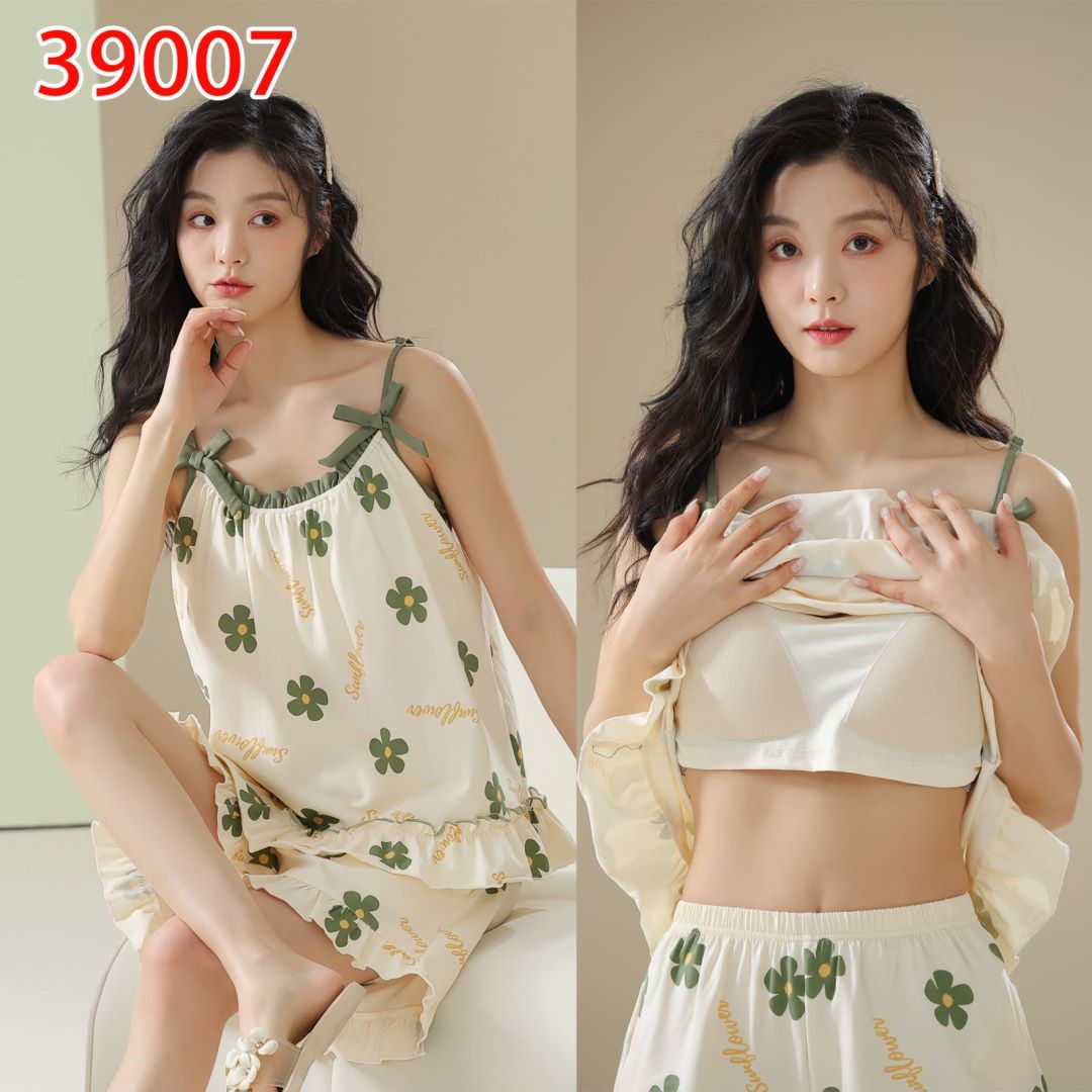 Pajamas Women's Summer Cotton Thin 2024 with Chest Pad Sling Shorts High-end Korean-style Loose Home Clothes Two-piece Set