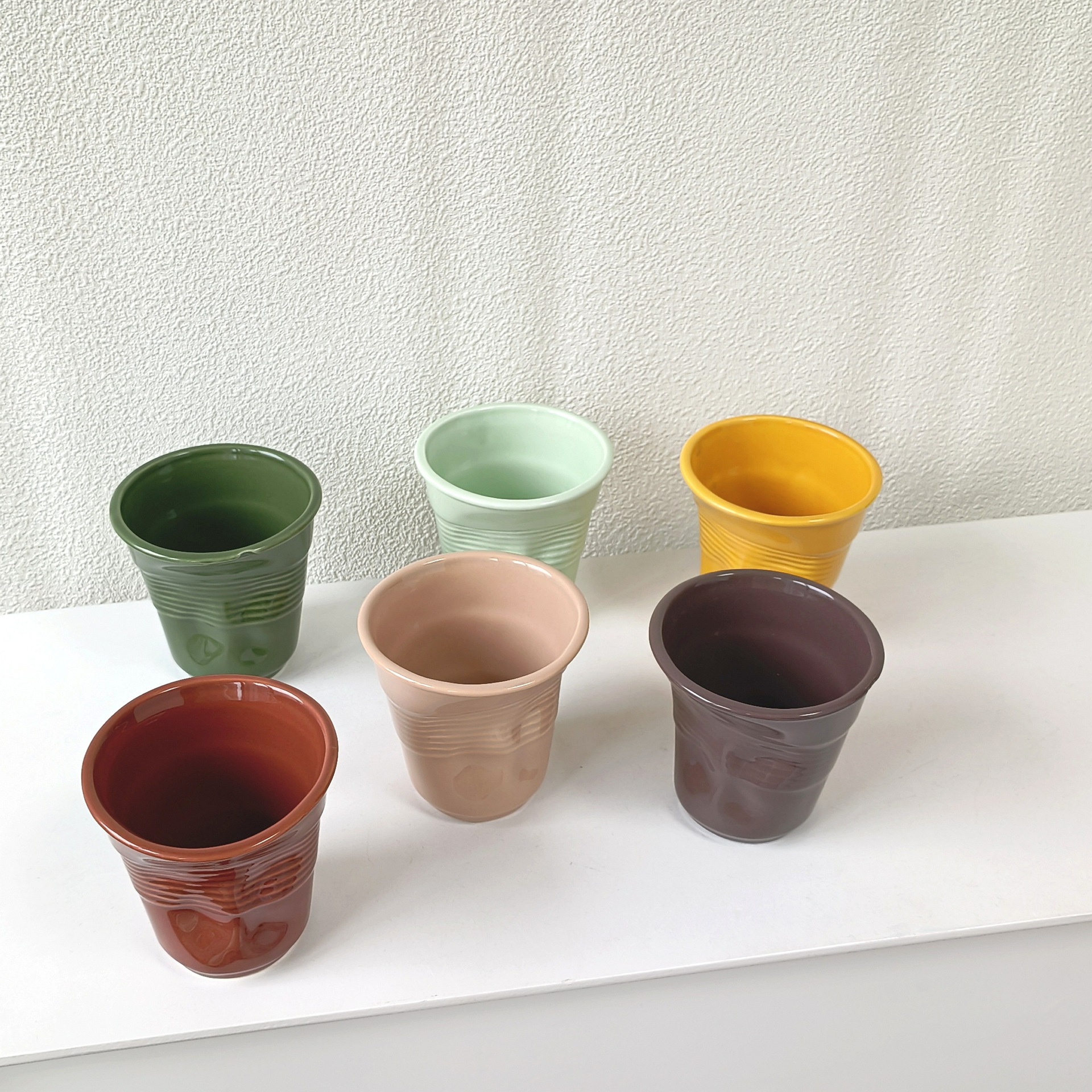 Maillard color tableware French irregular ceramic coffee cup pleated design color hot drink cup high sense