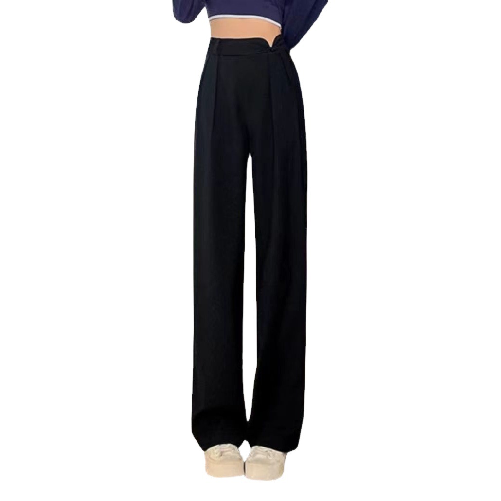 Chinese Style Pants for Women, Summer Ice Silk New Chinese Style Straight Pants, Trendy Loose and Easy to Match Casual Narrow Wide Leg Pants