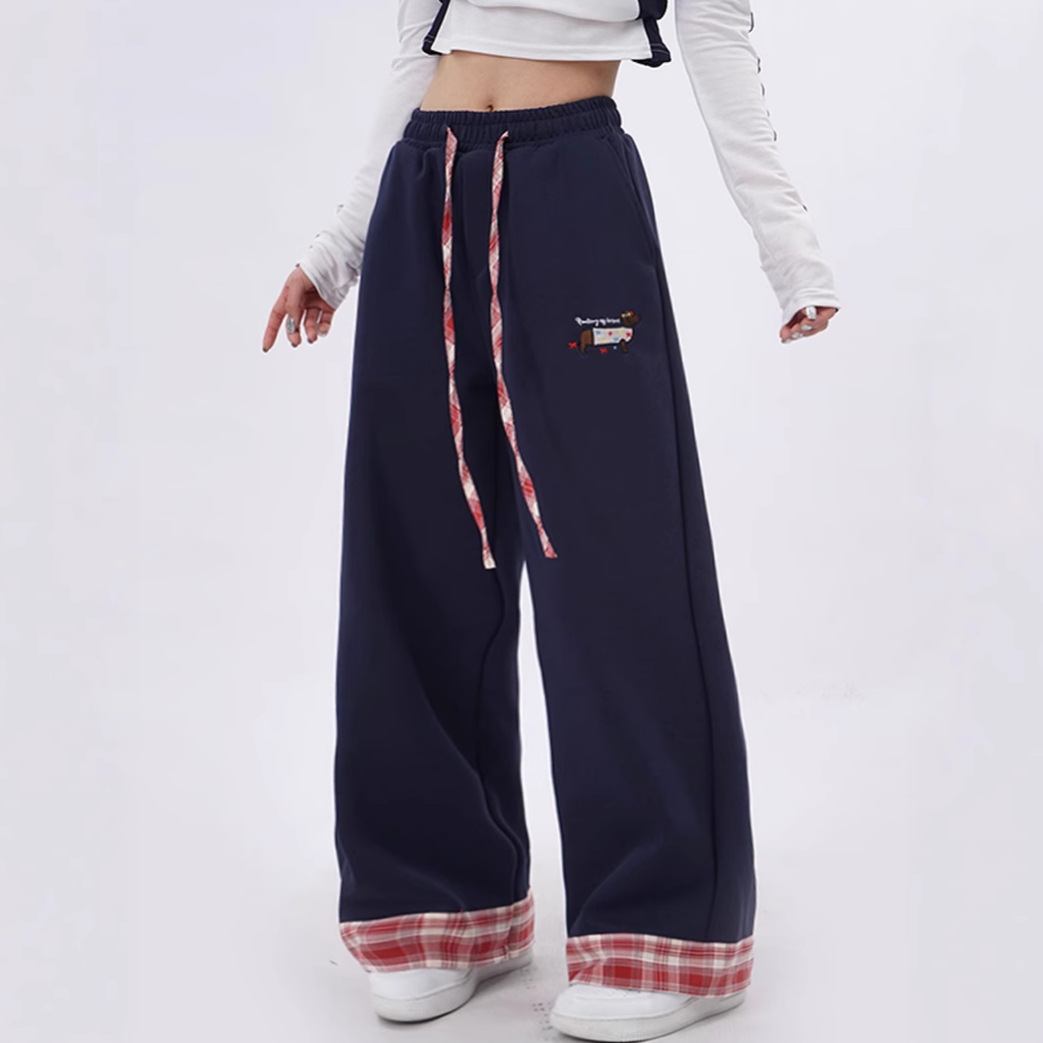 New Sports Straight-Leg Design Rolled Hem Retro 2025 Style Sweatpants for Women, Autumn and Winter Loose American Casual Wide-Leg Pants