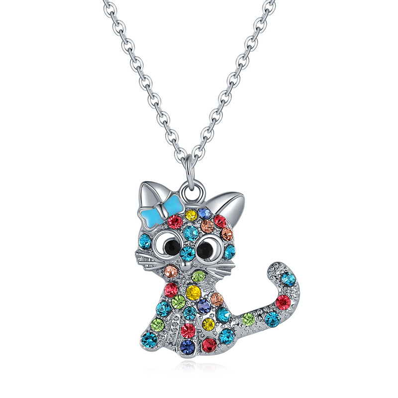 Picture of Cross-border wish cute color cat diamond pendant simple jewelry female European and American animal cartoon clavicle chain necklace