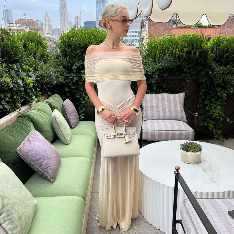 European and American Amazon Best-Selling Women's Clothing 2024 Autum New Tube Top Pleated Mesh Splicing Slim Elegant Dress