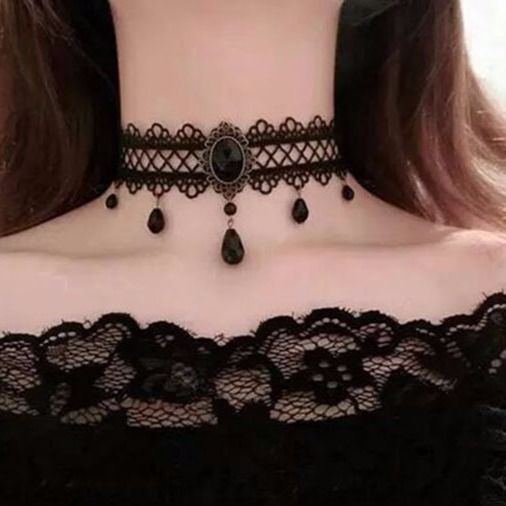 Picture of Cross Border Accessories Women's Neck Strap Court Gothic Spice Girl Neck Chain Lace Necklace Choker Clavicle Chain Collar Collar Vintage